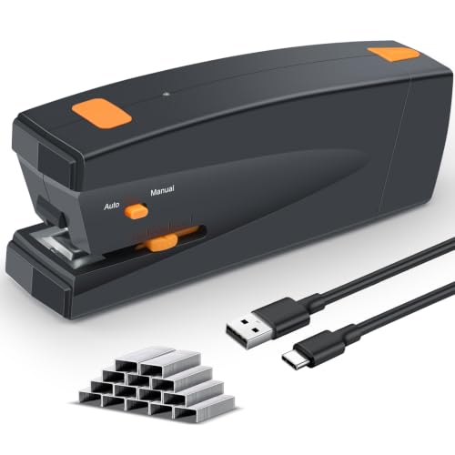 Rechargeable Electric Stapler, 25 Sheet Capacity, Quiet Operation, Jam-Free and Easy Reload, Includes 1000 Staples, Black