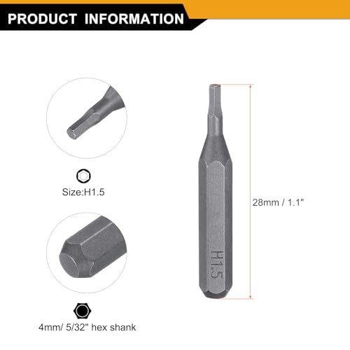 HARFINGTON 3pcs H1.5 Hex Screwdriver Bit 5/32" Hex Shank 28mm Length - size: H1.5