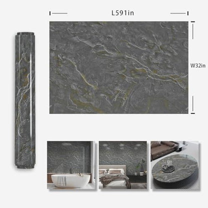 Gray Gold Marble Contact Paper Peel and Stick Countertops Kitchen Vinyl Wrap Wallpaper 591"x32"Wide Granite Light Brown Textured Waterproof adhesive wall paper for Restroom Counter top Wall Backsplash - color: Grey gold, size: 32" x 591"