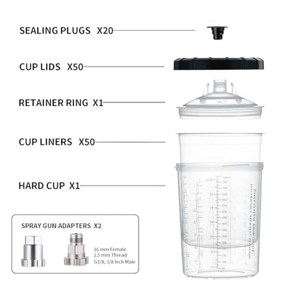 AEROPRO Tools Disposable Paint Cups Liners and Lid System 50pk,28oz - size: 28 oz (Large)