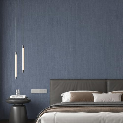 Haimin Fabric Wallpaper 24" x 393" Peel and Stick Textured Contact Paper - color: Blue