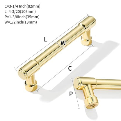 10 Pack 3-1/4 Inch Polished Brass Drawer Pulls Cabinet Hardware Handles for Cabinets & Cupboards - color: Polished Brass, size: 3-1/4"(82mm) Hole Center