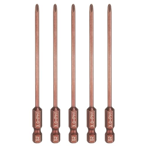 HARFINGTON 5pcs #1 Phillips Screwdriver Bit PH1 1/4" Hex Shank 4" (100mm) Long 0.12" Rod Magnetic Cross Head Drive Drill Bits S2 Steel Industrial Screw Driver Electric Power Tool, Brown - size: PH1 x 4" x 0.12"
