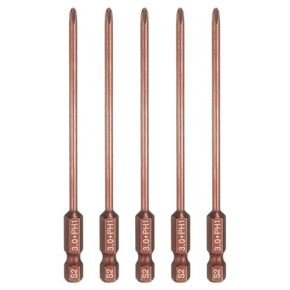 HARFINGTON 5pcs #1 Phillips Screwdriver Bit PH1 1/4" Hex Shank 4" (100mm) Long 0.12" Rod Magnetic Cross Head Drive Drill Bits S2 Steel Industrial Screw Driver Electric Power Tool, Brown - size: PH1 x 4" x 0.12"
