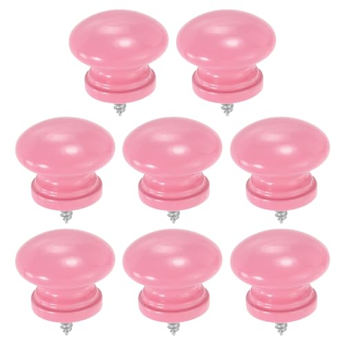 uxcell 8Pcs Round Wood Drawer Knob, 1.26" x 0.98" Self-Tapping Solid Wood Handle Round Cabinet Knob Mushroom Shape Wooden Knobs for Furniture Dresser Wardrobe, Pink - color: Pink, size: 1.26" x 0.98"