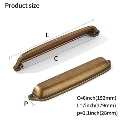 khtumeware 10 Pack Antique Brass Cup Pulls 6 Inch Center to Center - Cabinet & Drawer Handles for Kitchen Hardware - color: Antique Brass, size: 6"(152mm) Hole Center