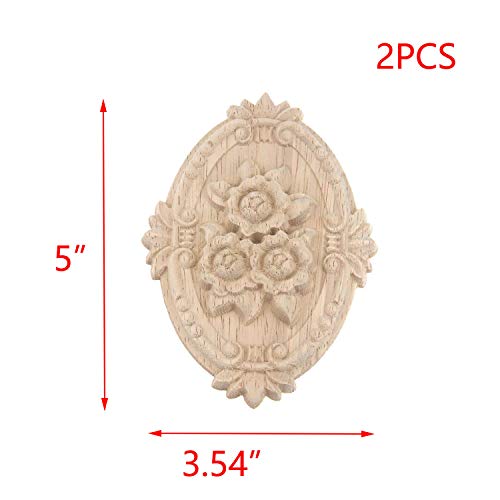 T Tulead Wood Carved Applique Decorative Onlay Oval 5"x3.54", 2-Pack - style: Oval, 5"x3.54"