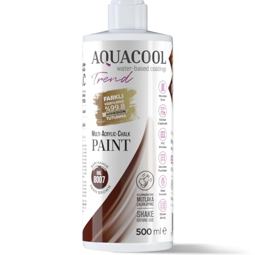 Aquacool Trend MAC All-in-One Furniture Paint – No Sanding No Primer, Chalk Paint for Cabinets, Wood, Tile & Countertops | Self-Leveling Matte | 16.9 fl oz, 53 sq ft| RAL 8007 Fawn Brown - color: RAL 8007 Fawn Brown