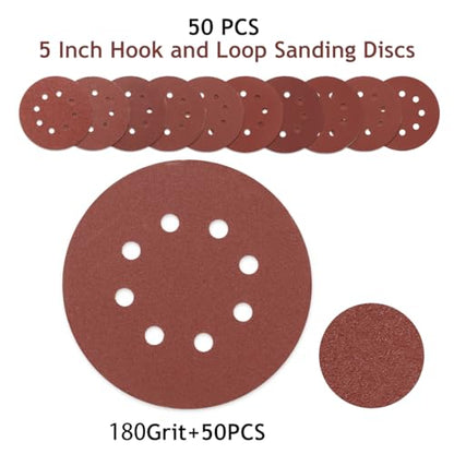 50 PCS 5 Inch 8 Hole Hook and Loop Sanding Discs 180 Grit - style: 180 Grit,50-Pack