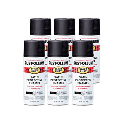 Rust-Oleum Stops Rust Spray Paint, Satin Black - color: Satin Black, size: 12 Ounce (Pack of 6)