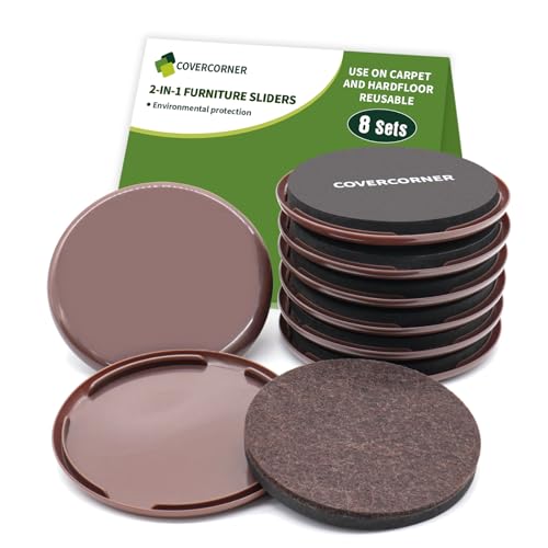 2 in 1 Furniture Sliders, 8 PCS in 4 1/4" or 4 3/4", Brown - size: 8 PCS 4 1/4 inch Brown
