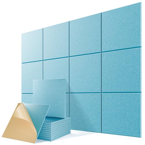 12 Pack Self-Adhesive Acoustic Panels, 12" X 12" X 0.4" High-Density Sound Proof Foam Panels for Walls, Soundproof Wall Panels for Home & Office (Aqua Blue) - color: Aqua Blue, size: Basic 12 Pack
