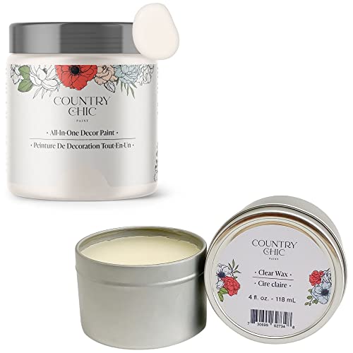 Chalk Style Paint + Furniture Wax Bundle - for Furniture, Home Decor, Crafts (Color: Crinoline [4 oz] - Off White)