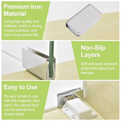 8Pcs Magnetic Catch Clamp Metal Adjustable Frameless Magnetic Strike Plates Rectangular Push Clamps Silver Latch Clips Glass Cabinet Latch Replacement Parts - color: Silver, size: 8pcs