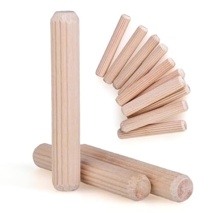 100 pcs 5/16" x 2" Wooden Dowel Pins, Hardwood, Kiln-Dried Fluted & Beveled Design for Easy Insertion for Woodworking, Furniture, Crafts & DIY Projects (M8 x 50) - size: 5/16" x 2"