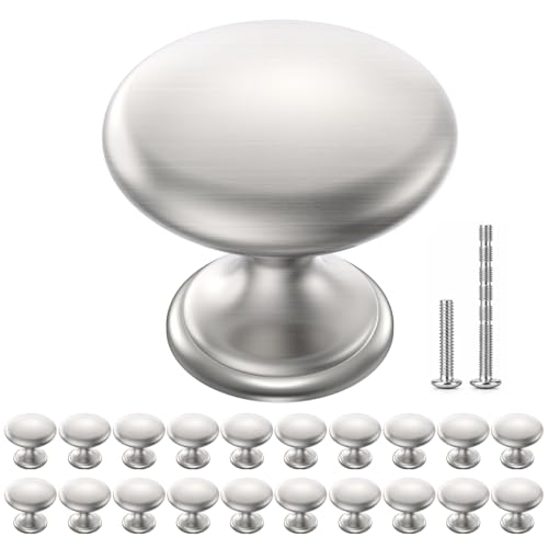 Cabinet Knobs Brushed Nickel 20 Pack, 1-1/6 Inch Round Solid Drawer Knobs - color: Silver, size: 20 Pack