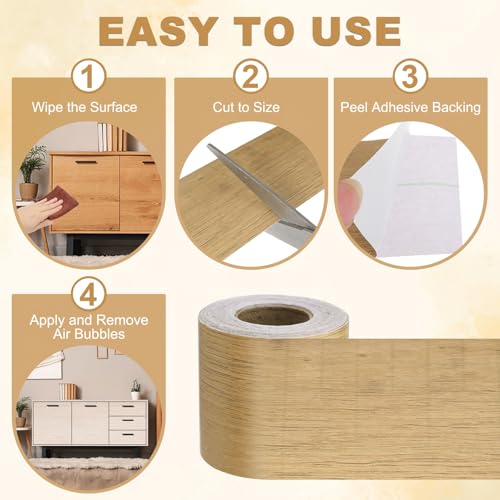 Wood Grain Repair Tape 2" x33', Self Adhesive Realistic Textured Repair Patch Peel and Stick Wood Tape with Scraper for Floor Door Window Furniture Table Gray Oak