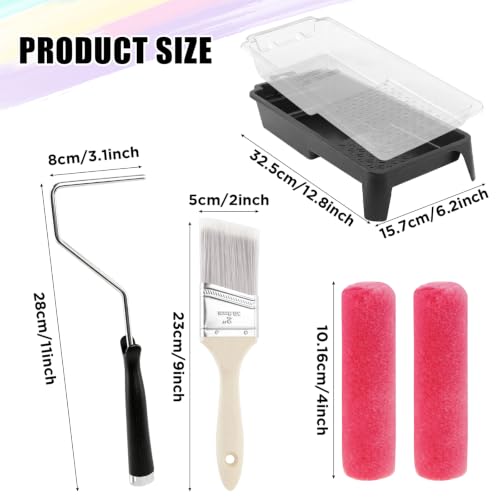 4" Mohair Paint Roller Kit, 8 Rollers, Frame, Brush, Tray, Liners