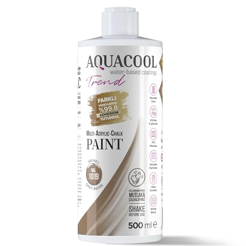 Aquacool Trend MAC All-in-One Furniture Paint – No Sanding No Primer, Chalk Paint for Cabinets, Wood, Tile & Countertops | Self-Leveling Matte | 16.9 fl oz, 53 sq ft| 1019 Grey Beige - color: RAL 1019 Grey Beige
