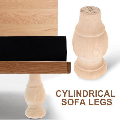 4pcs Solid Wood Furniture Legs Carved Round Sofa Feet Cabinet Wooden Legs for Couch 6x12cm Unfinished Hardwood Replacement Parts for Home Furniture
