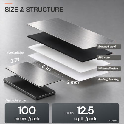 StyloVue 100 Pieces Peel and Stick Backsplash for Kitchen, 3" x 6" PVC Subway Tile Upgraded Brushed Stainless Backsplash Stick on Tile Elevate Kitchen, Bathroom, Fireplace,RV - color: Brushed Stainless