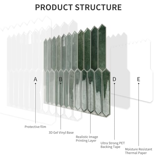 10 Sheets Long Hexagon Tile Peel and Stick Backsplash - color: Green