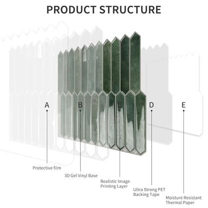10 Sheets Long Hexagon Tile Peel and Stick Backsplash - color: Green