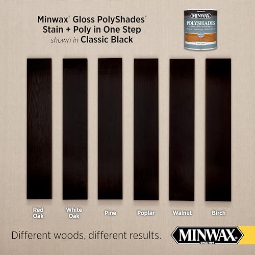 Minwax PolyShades Wood Stain + Polyurethane Finish – ½ Pint, Classic Black, Gloss - color: Classic Black, size: 0.25 Quart, style: Gloss
