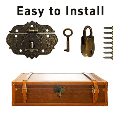 2PCS Antique Embossing Decorative Hasp Latch, Retro Brass Clasp Lock with Screws for Jewelry Wooden Box Case Drawer Cabinet Furniture Decoration, Bronze