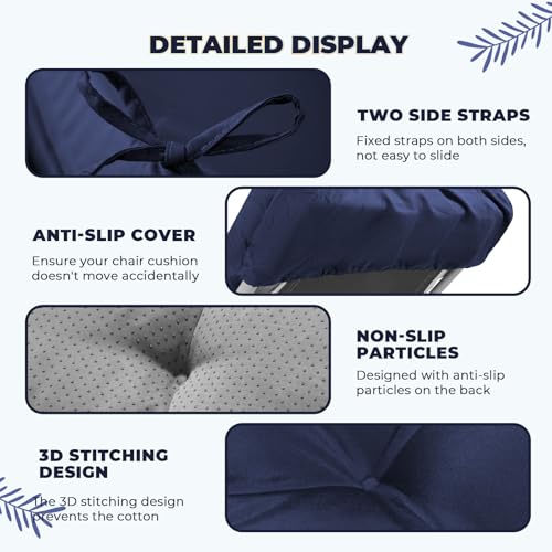 76 x 22 x 4.7 Waterproof Chaise Lounge Chair Cushion Outdoo Navy Blue - color: 6#, size: 1 Pack