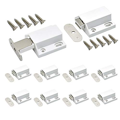 10 Pack Magnetic Push Latch Catch Push to Open Latch Pressure Touch Release Cabinet Catch for Doors Drawers Release Latch Kitchen Drawer Push Catch Pop Out Latch (White) - color: White