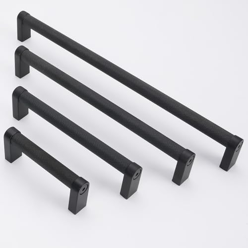10 Pack 3.75 Inch(96mm) Matte Black Kitchen Cabinet Handles Knurled Cabinet Pulls Black Drawer Pulls Kitchen Hardware - color: Matte Black, size: 3.75'' Hole Center(96mm)