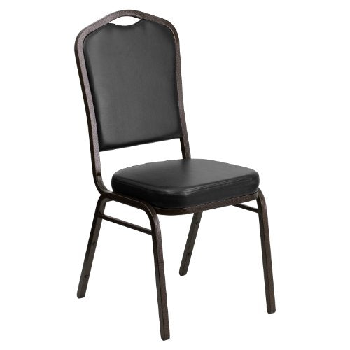 EMMA + OLIVER Black Vinyl Crown Back Stacking Banquet Chair - color: Black Vinyl/Gold Vein Frame