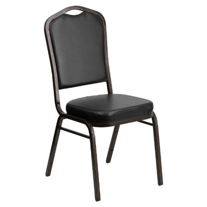 EMMA + OLIVER Black Vinyl Crown Back Stacking Banquet Chair - color: Black Vinyl/Gold Vein Frame
