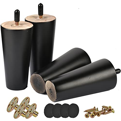 5 inch Solid Wood Tapered Furniture Legs Set of 4 with 5/16" Bolts - color: Black, size: 5" (12cm)