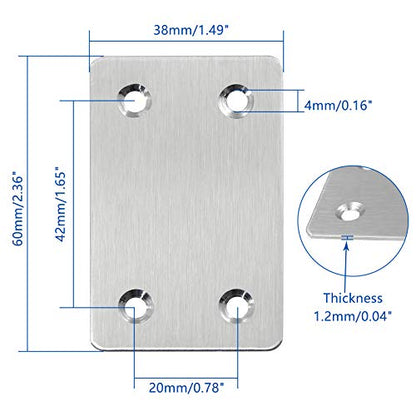 BokWin 12Pcs Flat Straight Mending Plates, 2.4" x 1.5" - size: 2.4" x 1.5" (Silver)