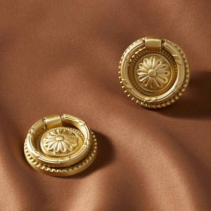 Brass Cabinet Rings Gold Knobs, Drawer Round European Handles Antique Gold Knobs for Home Kitchen, 8 Pack - size: 8 Pack