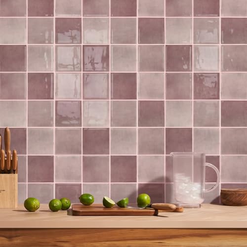 Commomy Thicker Pink Peel and Stick Tiles 10 pcs of 12" x 12" - color: Glossy Dark Pink