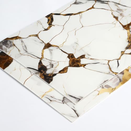 Haimin 3D Wall Panels Peel and Stick Marble Tile Look 10 Pack Waterproof - color: Gilded White