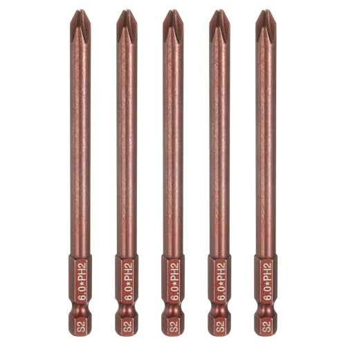 HARFINGTON 5pcs #2 Phillips Screwdriver Bit PH2 1/4" Hex Shank 4" (100mm) Long 0.24" Rod Magnetic Cross Head Drive Drill Bits S2 Steel Industrial Screw Driver Electric Power Tool, Brown - size: PH2 x 4" x 0.24"