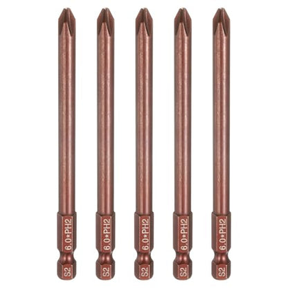HARFINGTON 5pcs #2 Phillips Screwdriver Bit PH2 1/4" Hex Shank 4" (100mm) Long 0.24" Rod Magnetic Cross Head Drive Drill Bits S2 Steel Industrial Screw Driver Electric Power Tool, Brown - size: PH2 x 4" x 0.24"