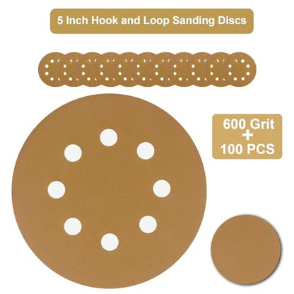 5-Inch Orbital Sander Discs, 8-Hole Pattern, 50-Pack, Hook and Loop Sandpaper for DA Sanders, Paint and Wood Finishing (600 Grit-50 PCS) - style: 600 Grit-50 PCS