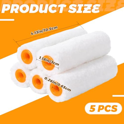 5 PCS 4.13 Inch Paint Roller, Small Paint Roller Reusable High Density Foam Rollers Cover Mini Paints Rollers Refills for Smooth Finish on Cabinets Trim Skirting Furniture