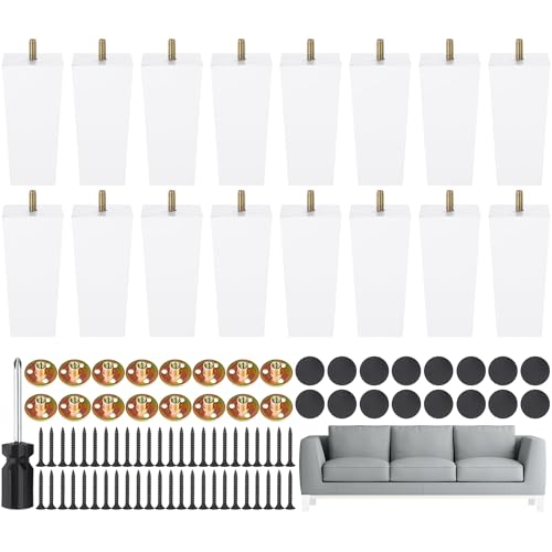 TURSTIN 16 PCS 6 Inch Wood Furniture Legs, Couch Legs Replacement, White - color: White, size: 6 Inch
