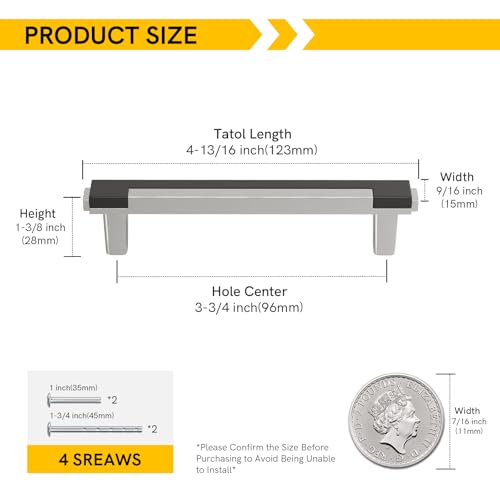 Rergy 25 Pack 3-3/4 Inch Black and Brushed Nickel Cabinet Pulls - color: Black&Brushed Nickel, size: 3-3/4 Inch Hole Center