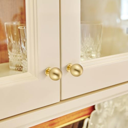 Brushed Gold Cabinet Knobs 12 Pack Round Ball Drawers Knobs, 1" Diameter - color: Brushed Gold