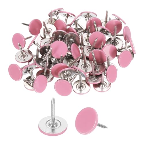 uxcell 120Pcs Push Pins, 11mmx13mm Round Flat Head Decorative Thumb Tacks Upholstery Tacks for Cork Board Office Wall Hangings, Pink - color: Pink, size: 11mmx13mm