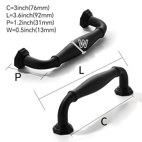 10 Pack 3 Inch Hole Center Matte Black Heavy Duty Solid Cabinet pulls Ideal for Dressers, Bathroom, cabinets, and Kitchens cabinets. - color: Matte Black, size: 3 Inch Hole Center, style: 10 Pack