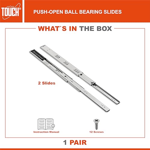 TOUCH Drawer Slides (1 Pair, 24 Inch 600mm) Push to Open Side Mount Ball Bearing 3 Folds Metal Rails Track Guide Glides Runners Heavy Duty Drawer Dresser Kitchen, 100 LB Capacity - color: PUSH-OPEN, size: 24" 600MM