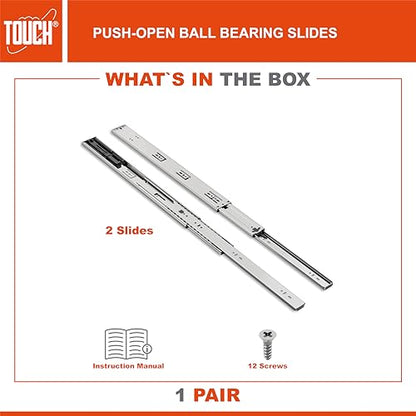 TOUCH Drawer Slides (1 Pair, 24 Inch 600mm) Push to Open Side Mount Ball Bearing 3 Folds Metal Rails Track Guide Glides Runners Heavy Duty Drawer Dresser Kitchen, 100 LB Capacity - color: PUSH-OPEN, size: 24" 600MM